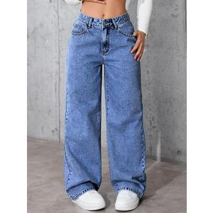 Women's High Waisted Straight Leg Jeans – Relaxed Fit Long Denim Pants for Casual Everyday Wear (Medium Blue,Large)