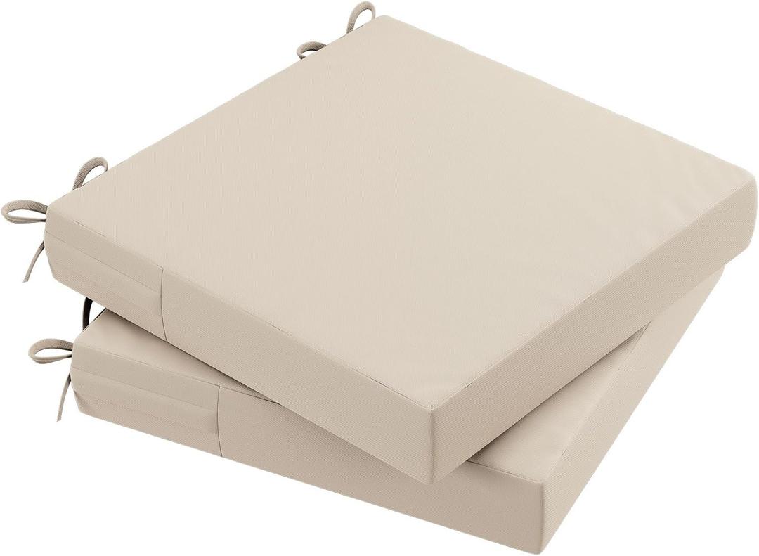 AAAAAcessories Outdoor Seat Cushions for Chairs, Waterproof, Fade-Resistant Patio Furniture Replacement Cushions, 20" x 20" x 3", Set of 2, Beige
