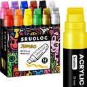 12 Colors Jumbo Markers, 15mm Jumbo Felt Tip, Acrylic Paint Markers for Rock Painting, Poster, Stone, Ceramic, Glass, Wood, Canvas (Multicolor)