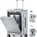 Somago 20 inch Carry On Luggage Aluminum Frame Front Pocket Suitcase With TSA Lock Lightweight PC Suitcases with Cup Holder USB Charging Port (Silver, Carry on-20 Inch)