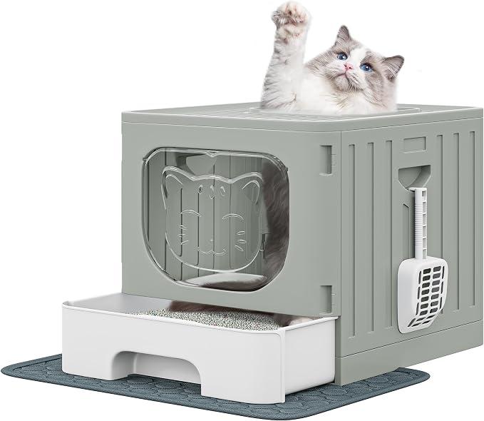 YITAHOME Large Enclosed Cat Litter Box w/Mat Scoop Grey Litter Box with Lid Anti-Splash Kitty Litter Box with Lid & Pull-out Tray for Odor Control & Easy Cleaning, Front Entry Top Exit, Quick Assembly, 
Size	Large