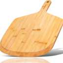 12 Inch Bamboo Pizza Peel Premium Wooden Pizza Board Paddle with Handle for Baking, Serving & Cutting Use for Pizza, Bread, Pastries, Dough, Easy Grip