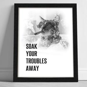 arteWOODS Funny Cool Cat Bathroom Wall Art - Rustic Farmhouse Wall Decor with Humorous Quotes Black Framed Print Artwork Cute Animal Pictures for Shower Toilet Restroom Kid's Washroom 8x10 Inch