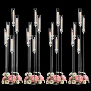 4PCS 5 Arms Acrylic Candelabra Centerpieces for Wedding,45.7Inches Clear Candle Holders Table Centerpiece Floor Candle Stand with Shade for Christmas Party Home Decor Prom Entrance Decorations