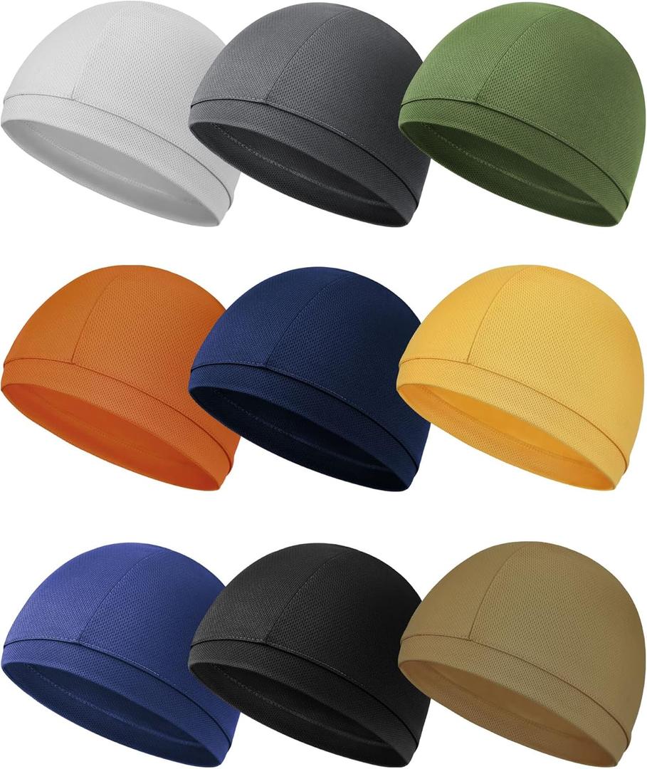 9 Pcs Cooling Skull Cap Camo Liner Sweat Wicking Lightweight Cycling Cap Running Hat for Men Women (XXXL)