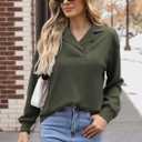 Women Waffle Knit Tops 2025 Fall Casual Long Sleeve Shirts V Neck Tunic Tops Sweaters (Green, XL)