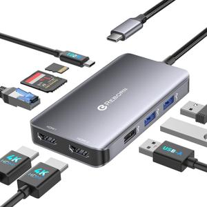 Reborn Laptop Docking Station Dual Monitor, 9-in-1 USB C Hub Dual Monitor with 4K 2HDMI Ports, 1Gbps Ethernet, 5Gbps USB A&C 3.0, 100W PD, SD Card Reader, USBC Dock for MacBook/Dell XPS/HP/Surface etc