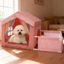 Cute Indoor Dog House for Small Dogs, INRLKIT Princess Dog House Indoor, Pink DogTent Bed with Playpen, Small Dog Canopy with Soft Cushion for Small Medium Pets