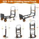 3-in-1 Folding Hand Trucks, 600Lbs Convertible Hand Truck Dolly, Heavy Duty Convertible Dolly with Retractable Handle and 4 Rubber Wheels, Collapsible Cart for Moving Office/Home/Warehouse(Orange)
