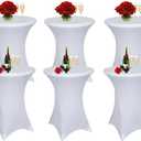 Albassa 6 Pack Cocktail Table Covers 32"x43" Spandex Stretch Highboy Top Tablecloth Fitted Round Table Cloths for Bar Wedding Cocktail Party Banquet Tables (6, White, 32"x 43")