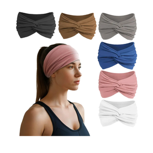 Headbands for Women, Non Silp Wide Hair Bands, Elastic Thick Head Bands, Stretchy Soft Sports Sweat Bands for Spa Workout Running Gym, Twist Knotted Cotton Cloth Turban Hair Accessories 5Pcs