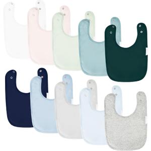 10-Pack Solid Color Baby Bibs Soft Absorbent Drool Bibs with Adjustable Snaps for Infants Toddler