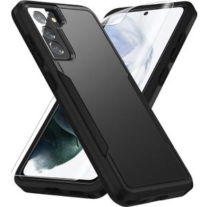 for Samsung Galaxy S21 Case, with HD Screen Protector [Military Grade Drop Tested] Heavy-Duty Tough Rugged Shockproof Protective Case for S21, Black