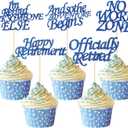 20 PCS Happy Retirement Cupcake Toppers, Glitter Officially Retired Cake Decorations No Work Zone Adventure Begins Cupcake Decor for Retirement Theme Farewell Birthday Party Supplies (Dark Blue)