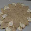 Poinsettia Placemats Set of 6 Neutral Embroidered Xmas Round Linen Cloth Place Mats Christmas Flower Table Mats Decorations for Xmas Winter Holiday Party Indoor Home Kitchen Dining