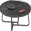 Round Coffee Table, 20 inch Circle Coffee Table with Fluted & Sturdy Metal Legs, Small End Table Center Table for Living Room Bedroom Office Balcony Yard (Black, 20 inches)