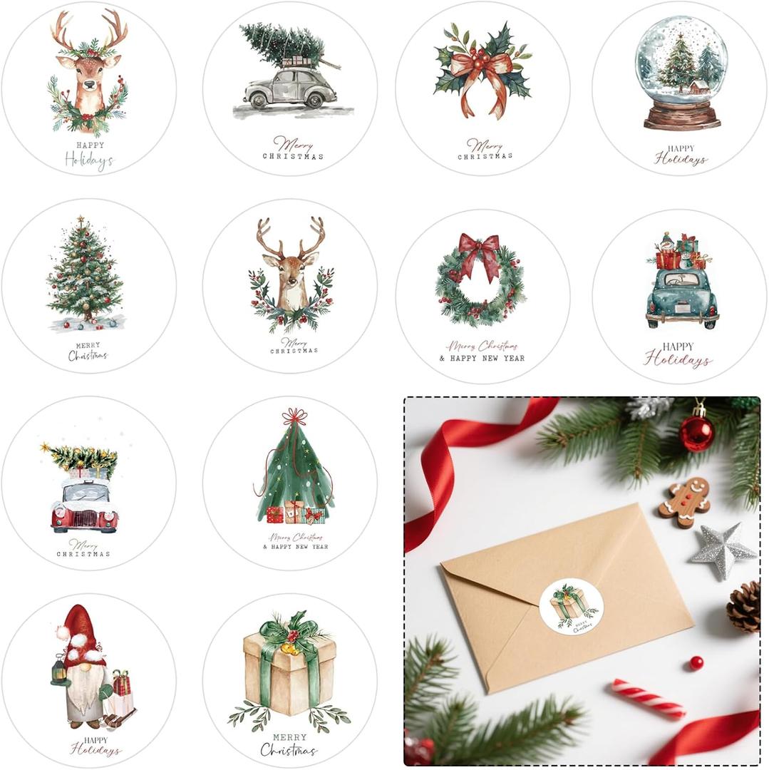 4 x Christmas Stickers for Cards Crafts Envelope Seals 2 Inch 12 Designs Round Elegant Merry Christmas Holiday Patterns Label Card Stickers for Envelopes Xmas Gifts Presents Bag Navidad (joy180)