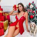 Women's Lingerie Sexy Nightwear Spaghetti Strap Nightgown Christmas Babydoll Chemise V Neck Nightwear Red S-XXL (XXL)