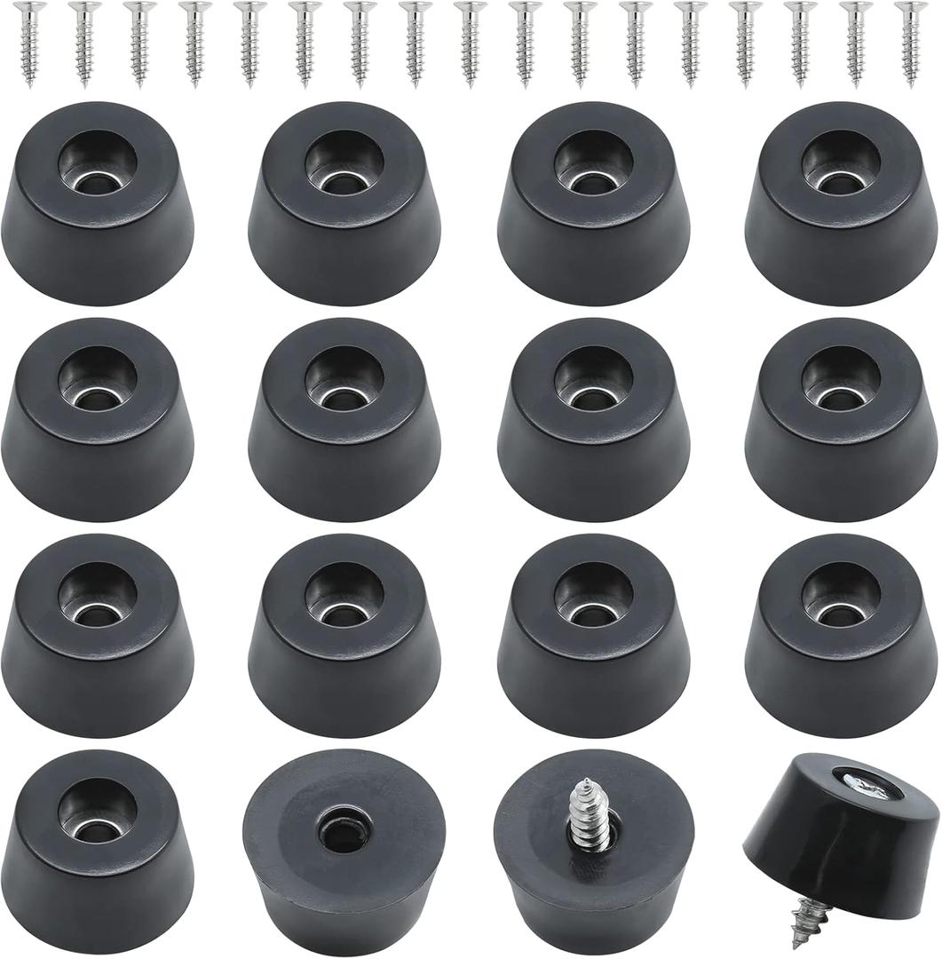 16 Pieces Rubber Feet for Cutting Board with Screw, 1" W x 1/2" H Black Rubber Bumpers, Non Slip Feet for Electronics, Furniture, Appliances
