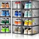Amllas 12 Pack Shoe Boxes Stackable,Upgraded Sturdy Shoe Storage Boxes with Clear Magnetic Door,Multifunctional Sneaker Storage, Shoe Box Organizer Fit up to US Size 12 Gray(13.8x 9.84x 7.1)