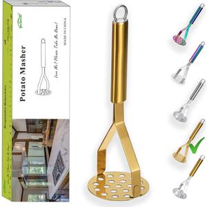 Berglander Potato Masher, Heavy Duty Stainless Steel Gold Potato Ricer With Titanium Plating, Kitchen Vegetable Fruit Masher (Gold)