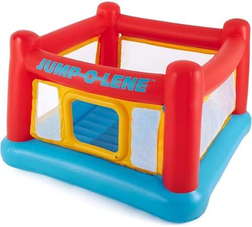 Intex Inflatable Jump-O-Lene Trampoline Bounce House with Crawl-Thru Door & Net - Indoor & Outdoor Backyard Blow-Up Bouncy Playhouse for Kids Ages 3-6