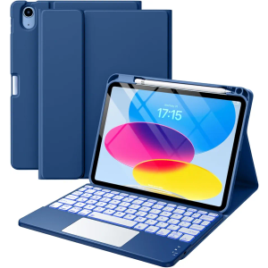 Compatible for iPad 11th 10th Generation Case with Keyboard, Folio Cover with Pencil Holder, Multi-Touch Trackpad, 7 Color Backlit, Detachable Keyboard for iPad (A16) 11th/10th Gen (Navy Blue)