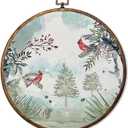 HUGANE Rustic Winter Cardinal Bird Round Wall Art Decor, Cozy Farmhouse Winter Red Cardinal Birding Hanging Canvas Framed Prints Wall Sculptures for Home Bedroom Living Room Decor, 10x10 Inch