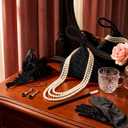 Estune 7 Pcs 1920s Flapper Accessories for Women Headpiece Fur Shawl Clutch Earrings Necklace Gloves Holder Roaring Costume
