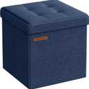 SONGMICS Storage Ottoman, Foldable Small Ottoman Foot Rest, 11.8 Inches Foot Stool, Cube Ottoman with Storage, Load up to 286 lb, for Living Room, Bedroom, Dorm, Midnight Blue ULSF028Q02