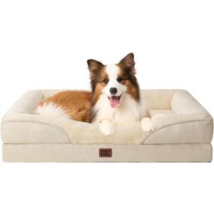 EHEYCIGA Orthopedic Dog Bed for Large Sized Dog, 41x27x7.5 Inch Large Memory Foam Dog Couch Bed with Sides, Waterproof Liner & Washable Removable Cover, Bolster Pet Sofa, Beige