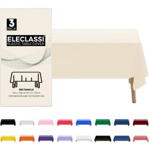Eleclassi 3 Pack Premium Ivory Plastic Table Cloth Disposable Tablecloth 54 x 108 in - Waterproof Plastic Tablecloths for Rectangle Tables Up to 8 Ft - Party Table Cloths Disposable