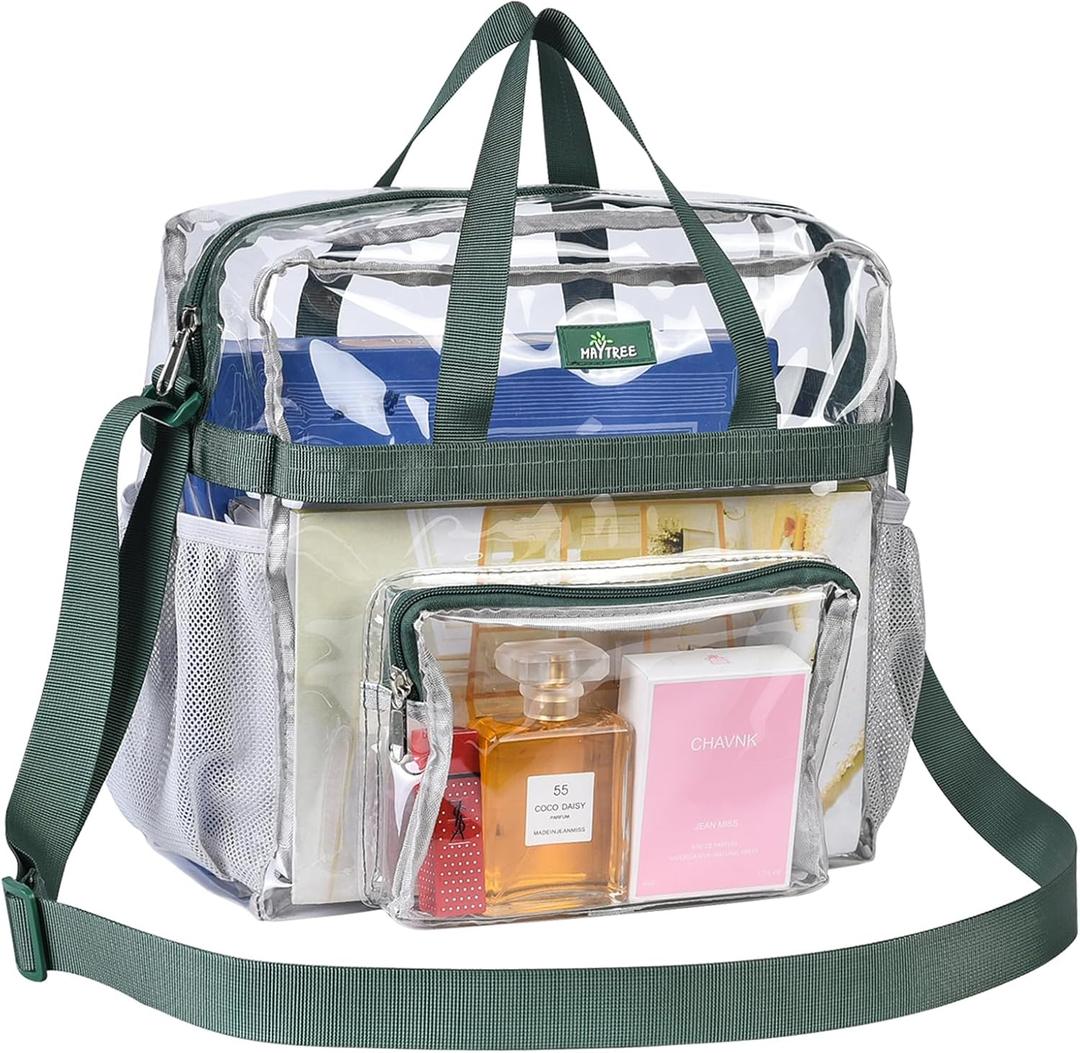 MAY TREE Clear Bag for Stadium Events 12612 Clear Tote Lunch Bag with Reinforced Straps for Work, Sporting Events and Gym, Green