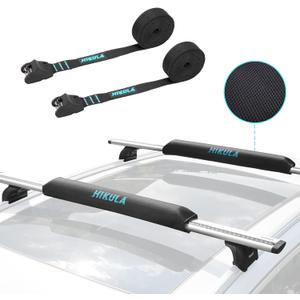 28" Soft Aero Roof Rack Pads for Various Crossbars with Two 15' Premium Scratch Resistant Silicone Buckle Tie Down Straps for SUPs, Surfboards, Kayaks, Canoes Includes Storage Bag