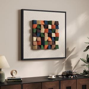Framed 3D Textured Wood Abstract Wall Art for Living Room, Boho Colorful Geometric Beige Painting Artwork for Walls, Modern Minimalist Wall Decor, Hallway, Bedroom, Kitchen, Office 24"L x 24"W, Colorful