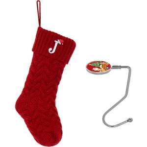 Christmas Stockings Personalized Custom Initials 18 Inches Knitted Christmas Stockings with Letter Fireplace Hanging Monogram Xmas Stockings for Kids,Family Holiday Party DecorationRed J