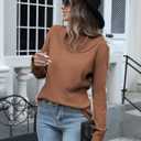 LYHNMW Women Cowl Neck Sweaters Turtleneck Long Sleeve Lightweight Knit Stretchable Loose Fit Sweater Pullover Warm Tops (Brown)