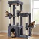 Heybly Heavy Duty Cat Tree, Tower for Indoor Cats large adult, Tall Cat Condo House with Extra-Large Baseboard, Multi-Level Plush Furniture with Scratching Posts, Hammock,Toy Balls, Smoky Gray HCT026G