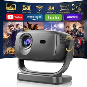 4K Smart Projector with 5G WiFi and Bluetooth 5.2, 600 ANSI Portable Projector with Built in App, 1080P Outdoor Movie Projector with 4P4D Correction, Max 220" Compatible with iPhone/Android/TV Stick