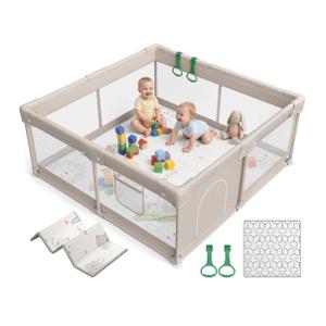 ZEEBABA Baby Playpen with Mat, Playpen for Babies and Toddlers, Small Baby Play Pens, Play Yard for Infants with Play Mat, 47x47inch Playard with Gate