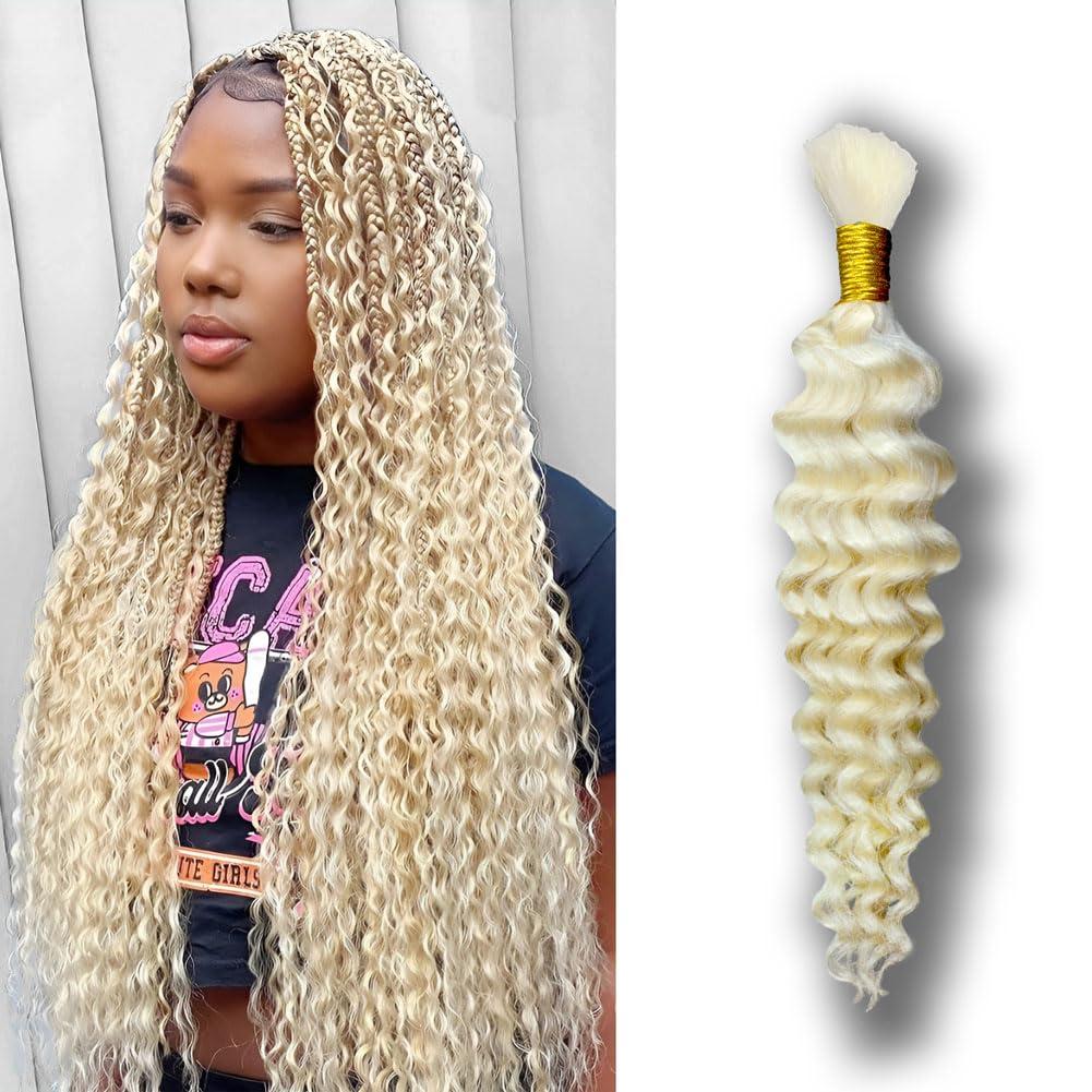 Eileen 613 Blonde Human Braiding Hair 14 Inch 50g 1 Bundles Deep Wave Bulk Human Hair for Braiding Curly Human Hair for Boho Braids Water Wet and Wavy Curls Micro