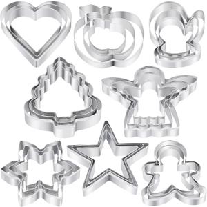 Christmas Cookie Cutters Set - 24 Pcs Holiday Cookie Cutter with 8 Shapes - Gingerbread Men, Christmas Tree, Snowflake, Apple, Angel, Gloves, Heart and Star Biscuit Cutters for Winter Holiday Baking