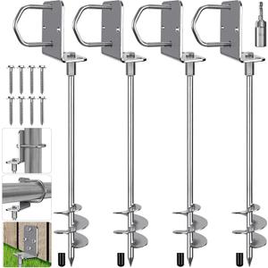 Multi-Purpose Trampoline Stakes Anchors, 3'' Wider Spiral Ground Anchors Screw in, Fully Welded Mobile Home Anchors for Shed, Swing Sets, Carports and More,18''/24''/30'' Set of 2,4,6 (Silver)