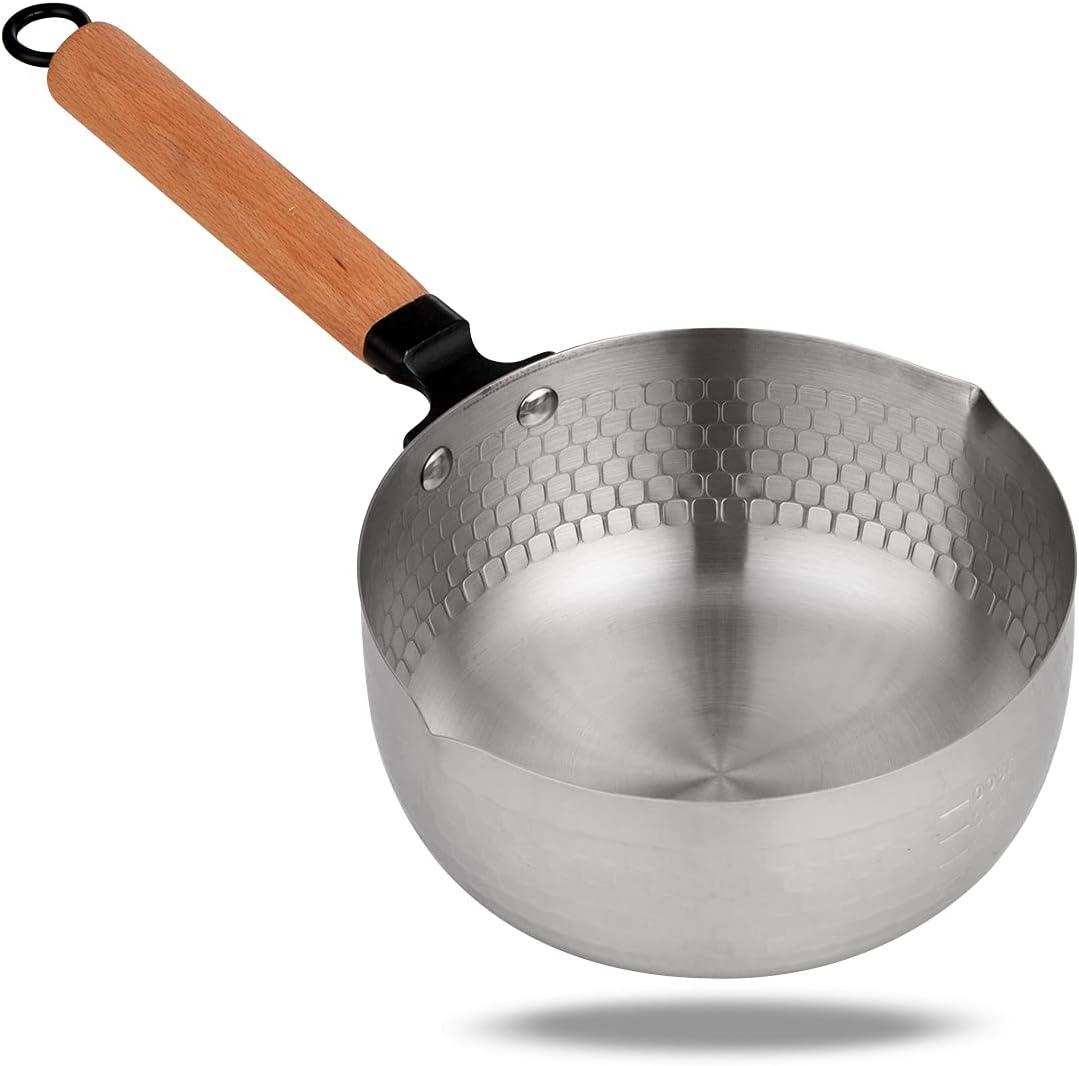Yukihira Saucepan, Yukihira Pot, 1.2 Quart Stainless Steel Saucepan Pan Japanese Milk Pot with Wood Handle (6.3 inches)