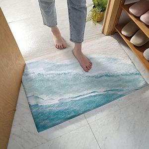 Coastal Doormat Bath Rugs Summer Blue Sea Beach Sand Indoor Mats Entrance Floor Carpet for Bathroom Bedroom Living Room Gradient Wave Ocean Style 16x24In (Geometrylaa2910)