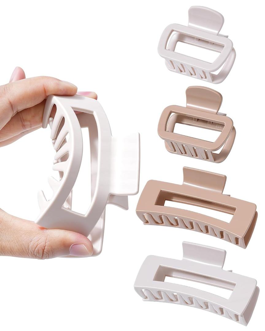 4 Pack plastic Claw Clips for Women - Flexible Non-Slip Claw Clips for Thin Thick Hair Soft Strong Hold Cloud Hair Clips (2 Large + 2 Medium) (Dark Khaki + Light Khaki)