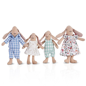 Giant bean Bunny Toys for Kids, Easter Bunny, 4 PCS Hand Made Rabbit Family Dolls with Removable Clothes, Suitable for Infants, Boys and Girls, Dollhouse People, Easter Basket Essentials