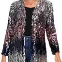 Women's Sequin Jacket Long Sleeve Open Front Blazer Glitter Sparkly Coat Party Casual Cardigan (Silver+dark Blue+pink)
