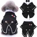 DENTRUN Dog Tuxedo Suit with Bow Tie - Formal Black & White Striped Pet Costume Shirt, Elegant Wedding Outfit Birthday Party Attire for Maltese Dachshund Yorkie Puppies Shih Tzu Small Medium Dogs, M