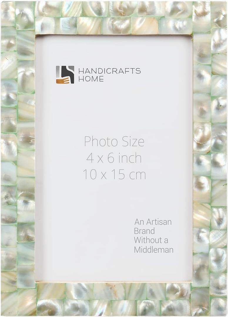 Handicrafts Home 4x6 Picture Frame Mother of Pearl Collection, Handcrafted Photo Frame, Small Picture Frame for Living Room, Wall Decor, Office Desk Decor, Vintage Picture Frames, Gift for her, Thanksgiving gift for friends & Family (MOP-GREEN)